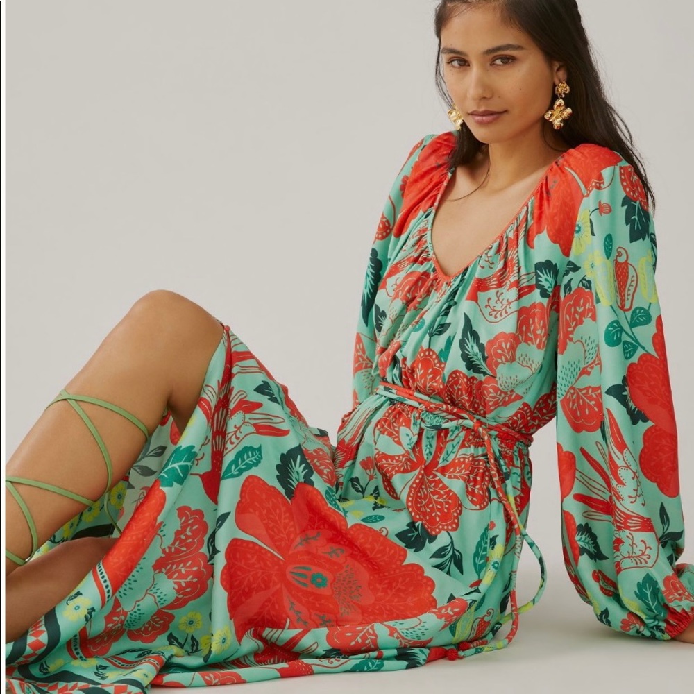 Anthropologie Farm Rio Poppy Print Maxi Dress size S, NWTs